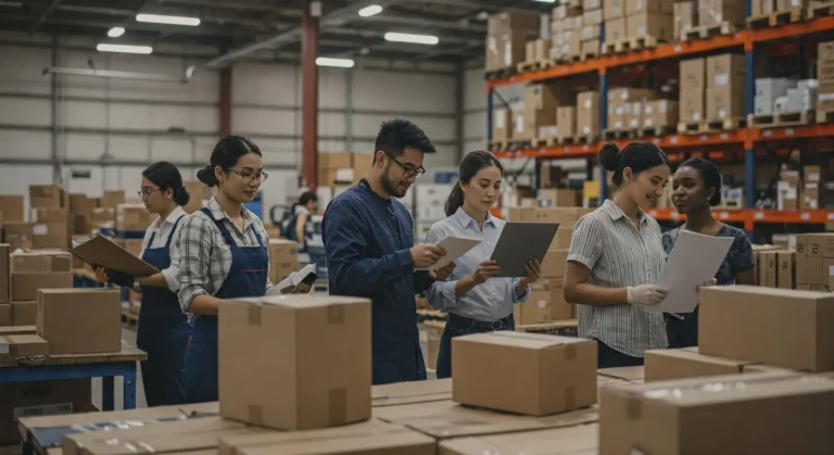 group of workers working in warehoue